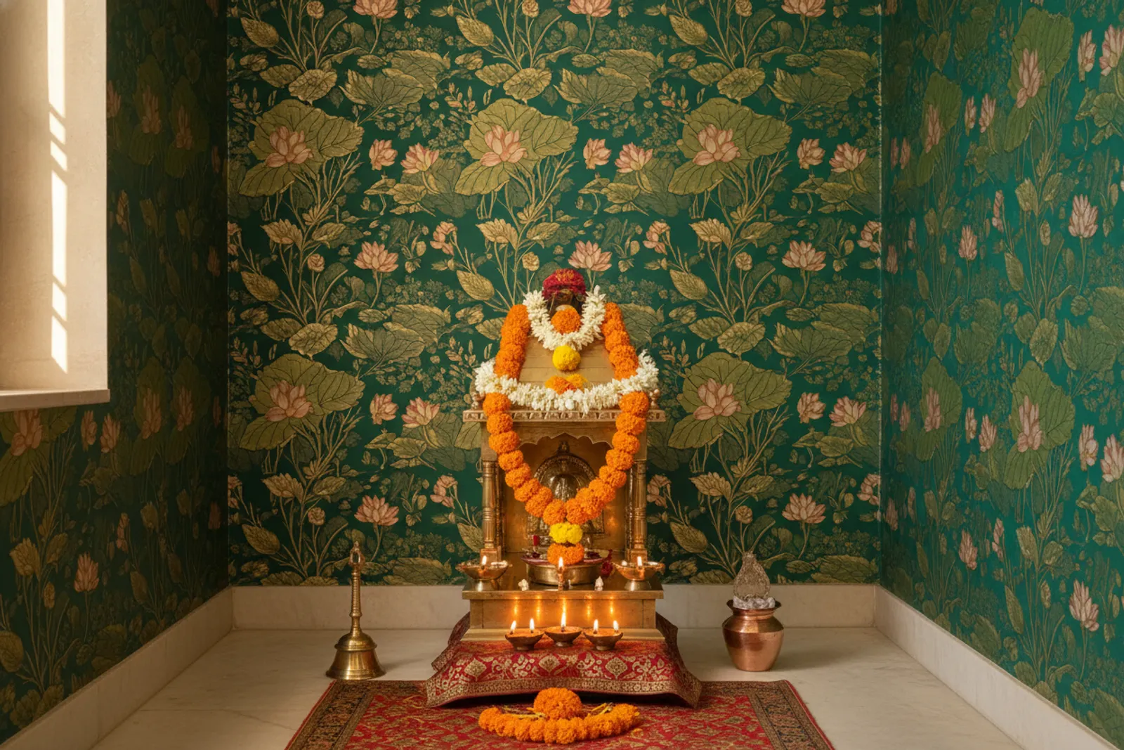 Pooja Room Wallpaper Ideas: 7 Devotional Walls, Vastu Notes and Sizing for Indian Homes